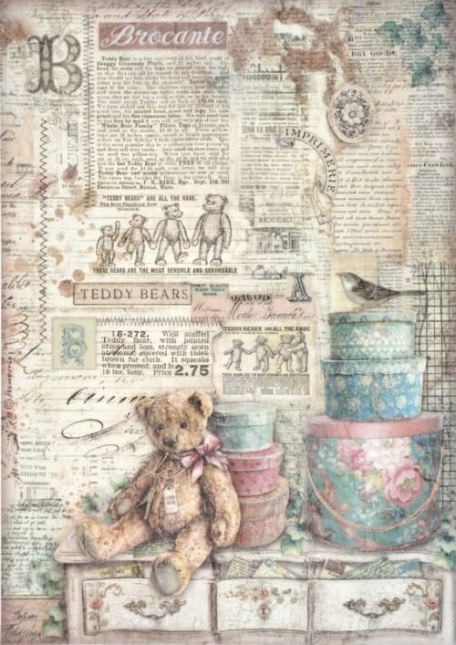 Stamperia Rice Paper A4 - Brocante Antiques - Teddy Bears - DFSA4854