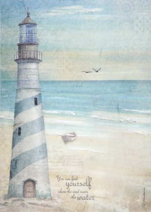 Stamperia Rice Paper A4 - Sea Land - Lighthouse - DFSA4857