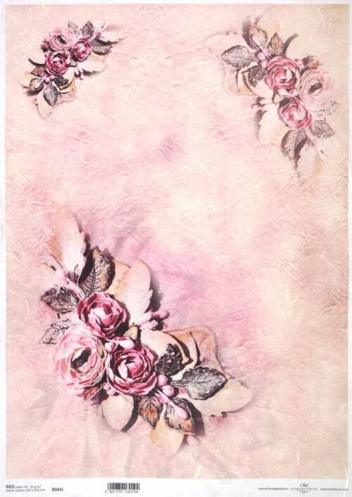 Rice Paper A/3 - Roses on Pink surface