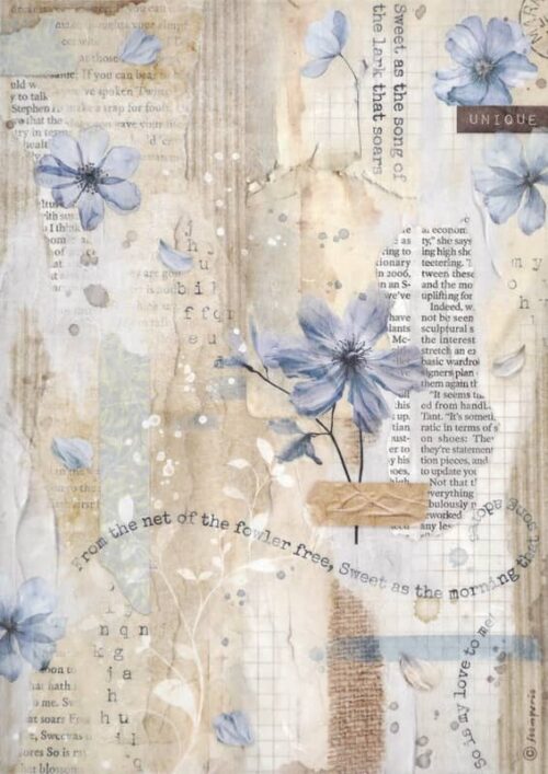 Stamperia Rice Paper A4 - Secret Diary - Blue Flower - DFSA4861