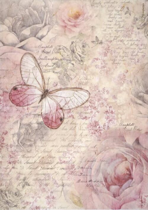 Stamperia Rice Paper A4 - Shabby Rose - Butterfly - DFSA4878