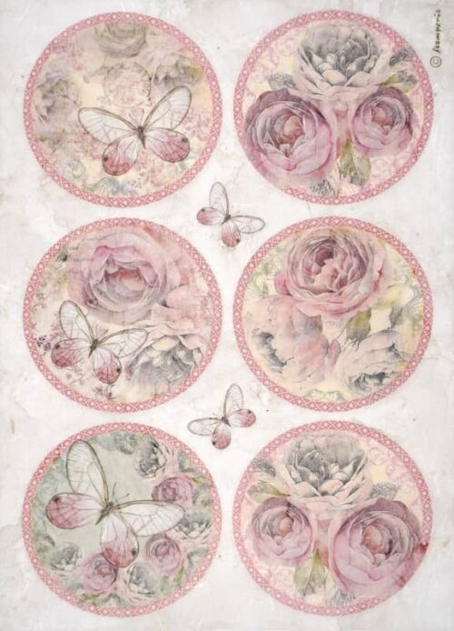 Stamperia Rice Paper A4 - Shabby Rose - 6 Rounds - DFSA4879