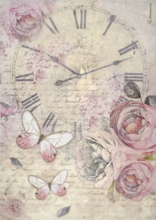 Stamperia Rice Paper A4 - Shabby Rose - Clock - DFSA4880