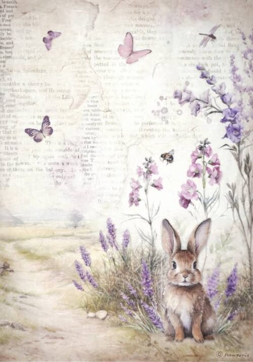 Stamperia Rice Paper A4 - Lavender - Bunny - DFSA4883