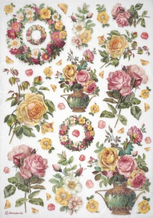 Stamperia Rice Paper A4 - Garland and Roses - DFSA4899