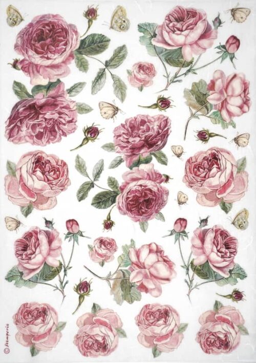 Stamperia Rice Paper A4 - English Roses Pattern - DFSA4903