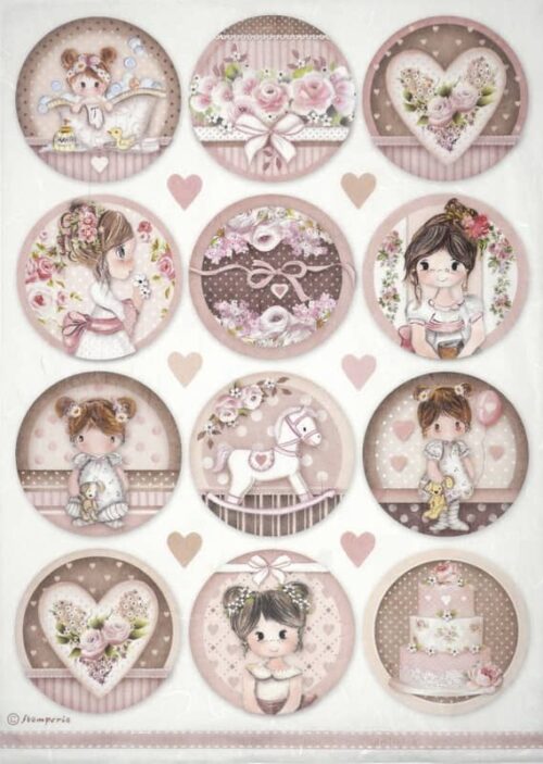 Stamperia Rice Paper A4 - Baby Girl Rounds - DFSA4905