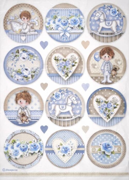 Stamperia Rice Paper A4 - Baby Boy Rounds - DFSA4906