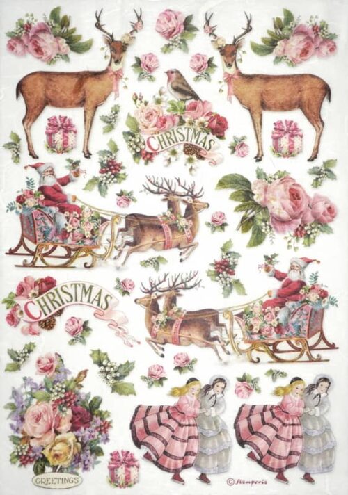 Stamperia Rice Paper A4 - Pink Christmas - DFSA4923