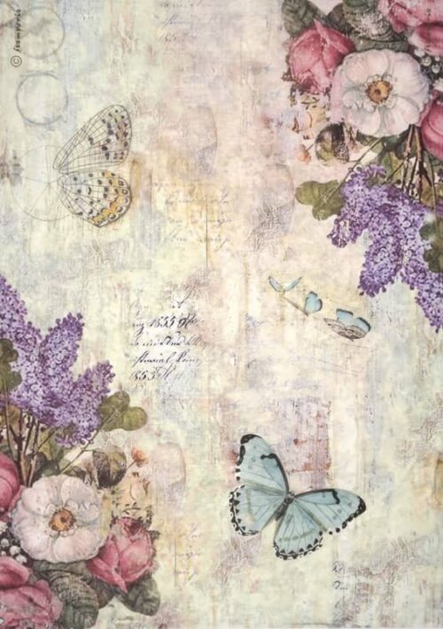 Stamperia Rice Paper A4 - Wonderland - Flowers and Butterflies - DFSA4931