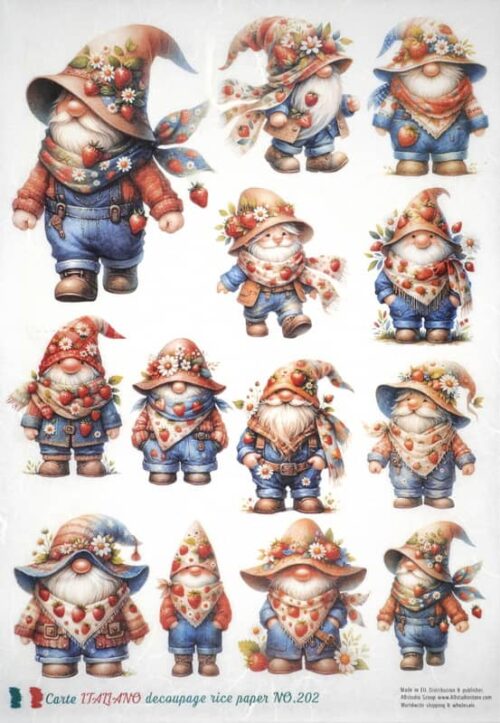 AB Studio Decoupage Rice Paper A/4 - Strawberry Gnome - 202