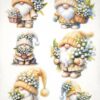 AB Studio Decoupage Rice Paper  A/4 - Whimsical Gnome - Floral & Mushroom Motifs 320MV