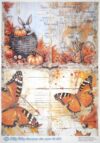 AB Studio Decoupage Rice Paper  A/4 - Autumn Whimsy - Butterflies, Bunnies, Leaves & Pumpkins