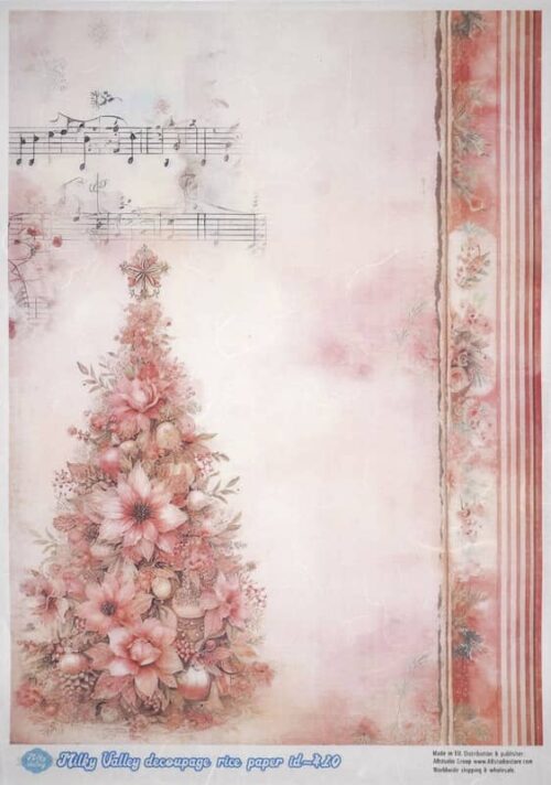 AB Studio Decoupage Rice Paper A/4 - Floral - Pink Flowers & Music Notes 410MV