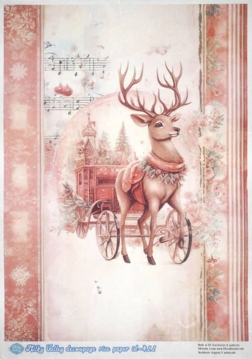 AB Studio Decoupage Rice Paper A/4 - Reindeer & Carriage Design - 411MV