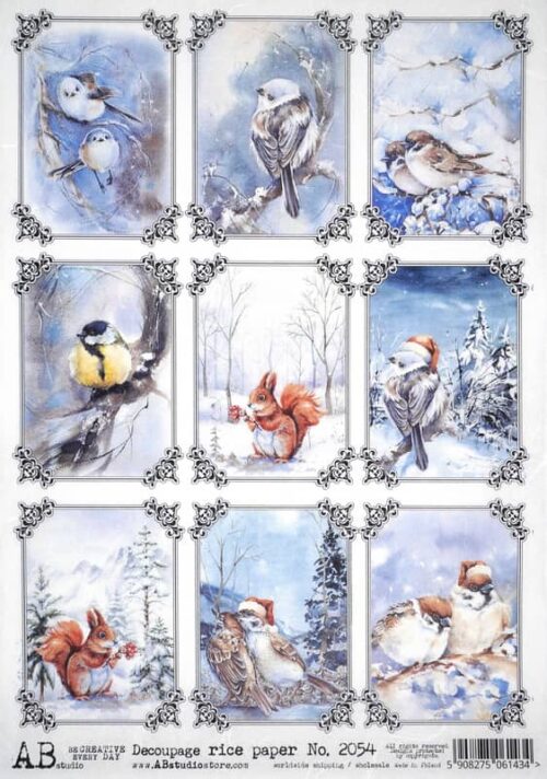 AB Studio Decoupage Rice Paper A/4 - Winter Wildlife Scenes for Crafts