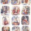 A collection of vintage-style illustrations featuring anthropomorphic animals dressed in regal and military attire, presented on decoupage rice paper with a watermark and barcode for item number 2141