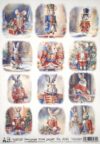 A collection of vintage-style illustrations featuring anthropomorphic animals dressed in regal and military attire, presented on decoupage rice paper with a watermark and barcode for item number 2141