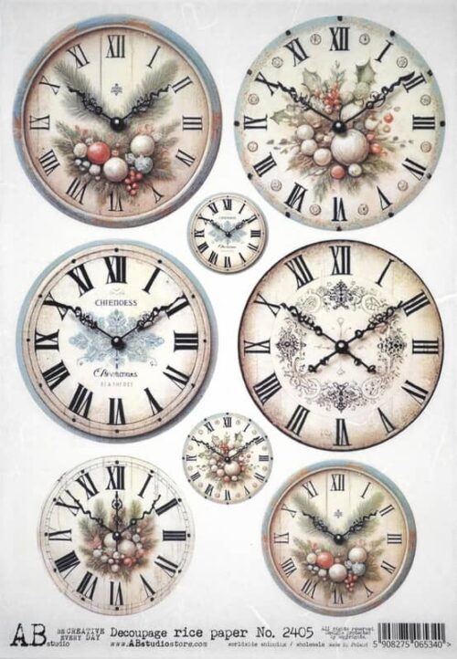 AB Studio Decoupage Rice Paper  A/4 - Vintage Clock Faces Collection - 2405