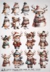 AB Studio Decoupage Rice Paper  A/4 - Vintage Festive Animals in Winter Attire - 2425