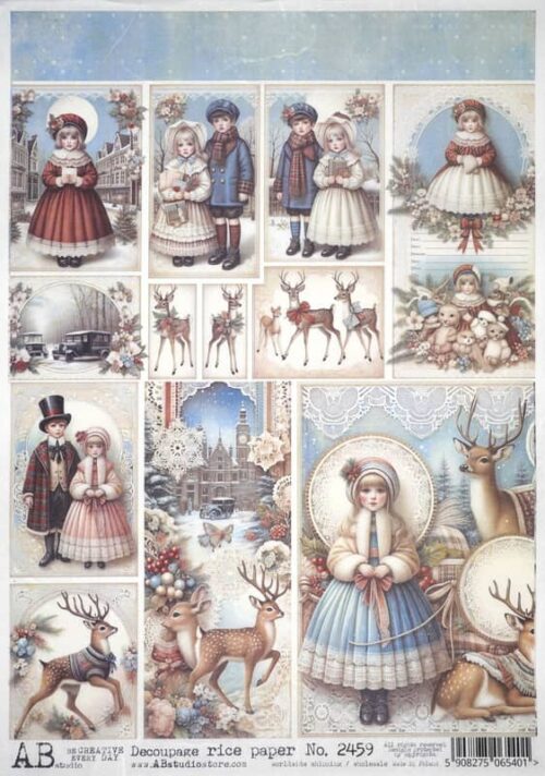 AB Studio Decoupage Rice Paper  A/4 - Vintage Victorian Christmas Craft Sheets - 2459