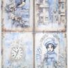 AB Studio Decoupage Rice Paper  A/4 - Vintage Winter Scenes with Birds and Clocks 2463