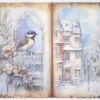 AB Studio Decoupage Rice Paper  A/4 - Vintage Winter Bird & Town Scene - 2464