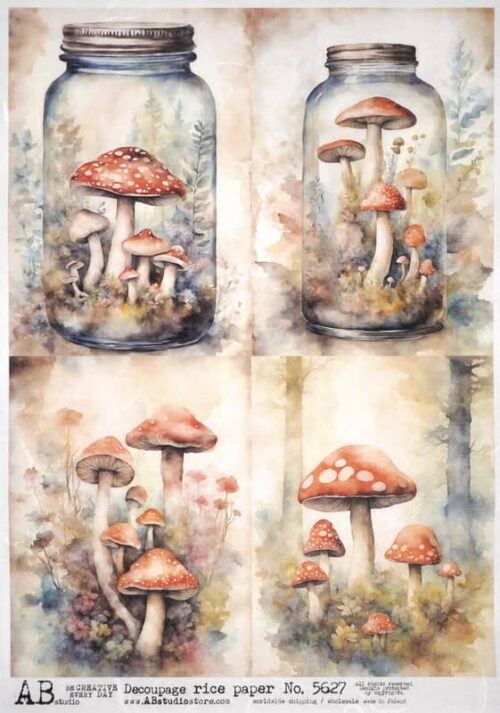 AB Studio Decoupage Rice Paper A/4 - Mushrooms - 5627