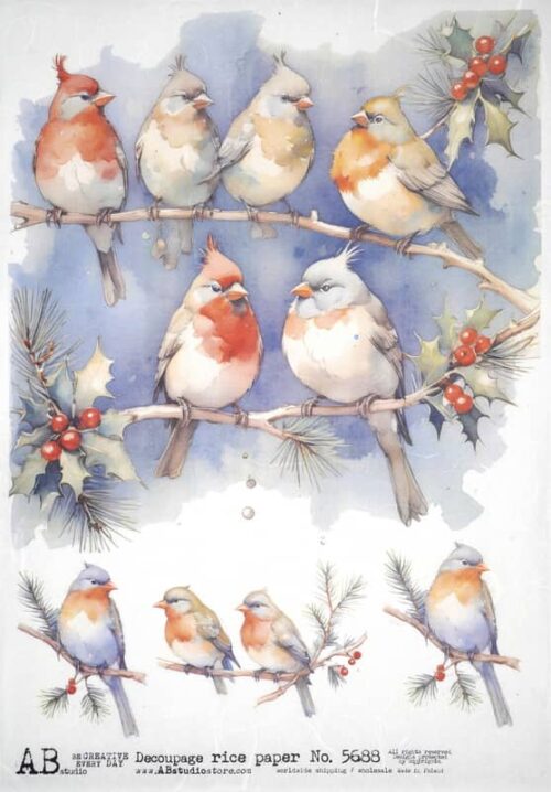 AB Studio Decoupage Rice Paper  A/4 - Winter Birds Serenade - 5688