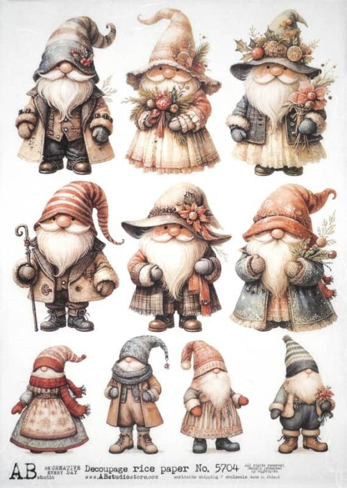 AB Studio Decoupage Rice Paper A/4 - Winter Gnome - 5704