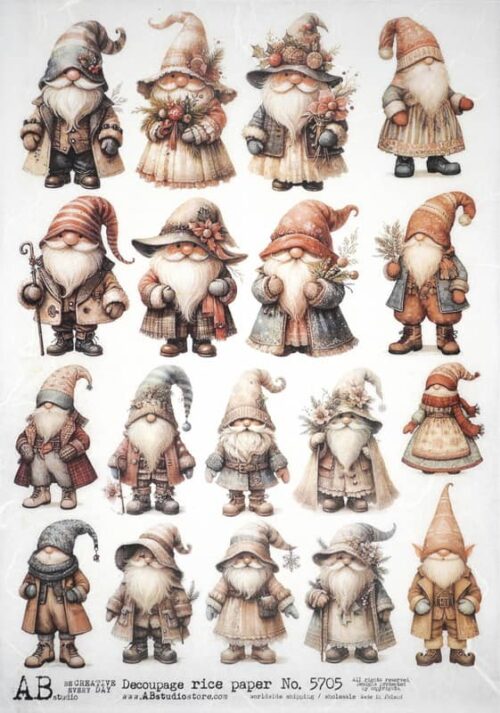 AB Studio Decoupage Rice Paper A/4 - Winter Gnome - 5705