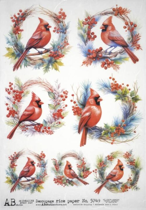 AB Studio Decoupage Rice Paper  A/4 - Red Cardinal Elegance - 5749