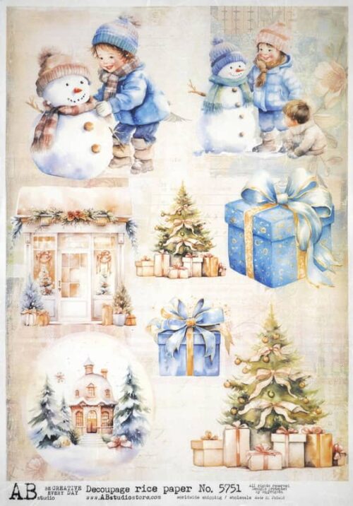 AB Studio Decoupage Rice Paper  A/4 - Snowy Holiday Cheer - 5751