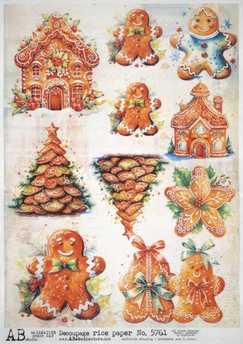 AB Studio Decoupage Rice Paper A/4 - Festive Delights: Christmas Gingerbread - 5761