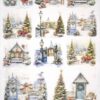 AB Studio Decoupage Rice Paper  A/4 - Houses and Trees Adorned with Snow - 5769