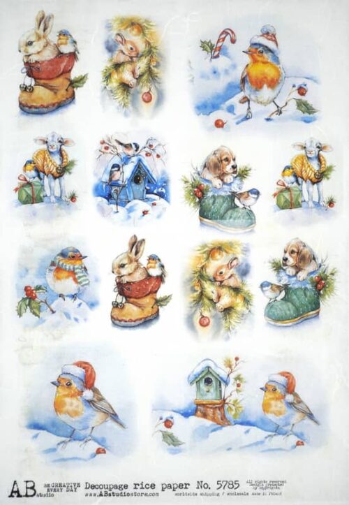 AB Studio Decoupage Rice Paper  A/4 - Vintage Winter Animals - 5785