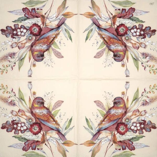 Paper Napkin - Autumn Meadow Bird cream