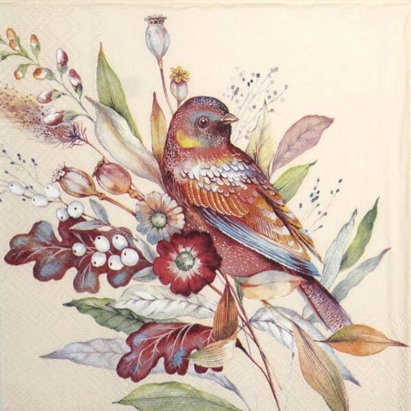 Paper Napkin - Autumn Meadow Bird cream