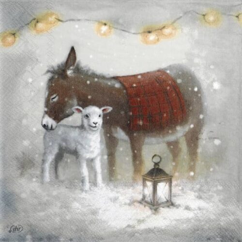 Paper Napkin - Winter donkey and a little lamb