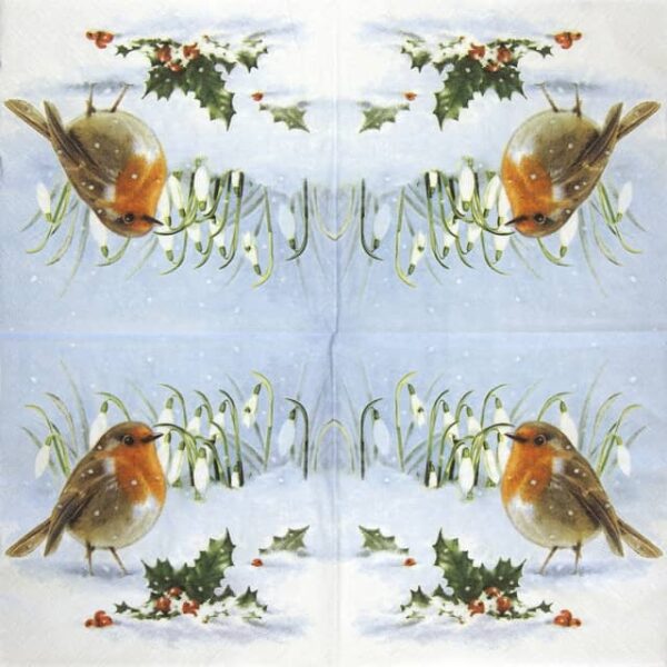 Paper Napkin - Robin, Holly & Snowdrops