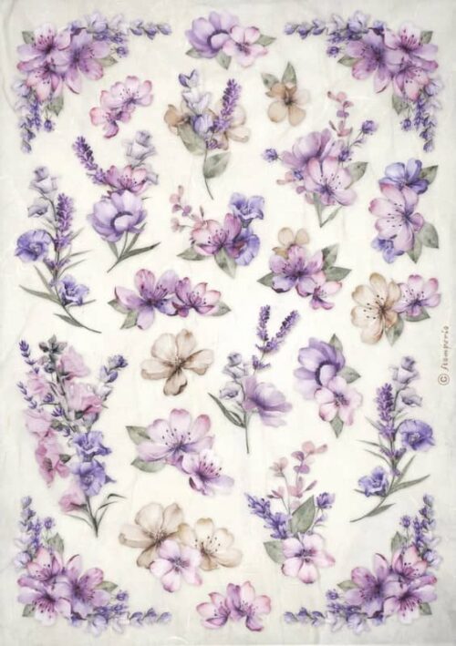 Stamperia Rice Paper A4 - Lavender - Flower Pattern - DFSA4881