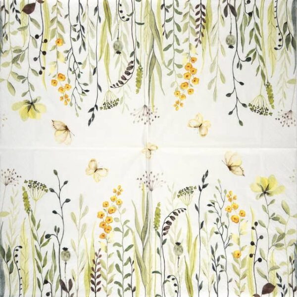 Single Decoupage Napkin - Meadow Flowers & Leaves sage - Image 2