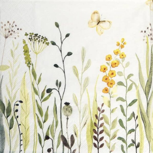 Single Decoupage Napkin - Meadow Flowers & Leaves sage