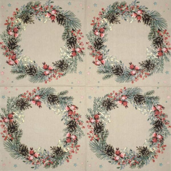 Paper Napkin - Watercolour Wreath on Kraft