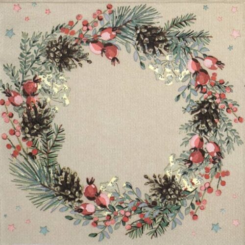 Paper Napkin - Watercolour Wreath on Kraft