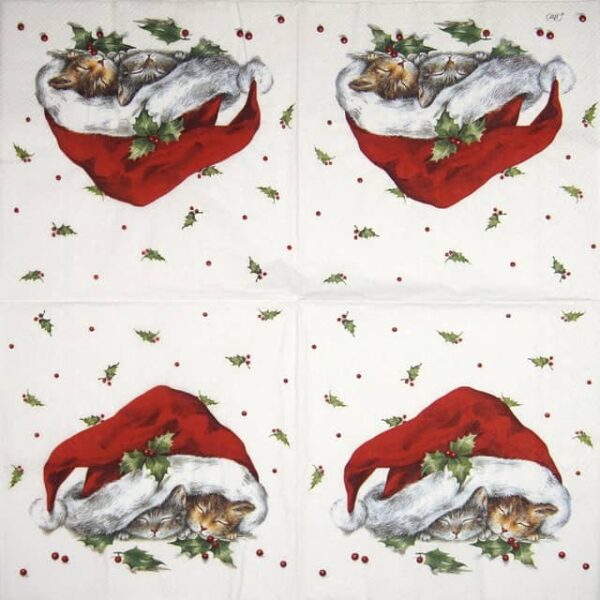 Single Decoupage Napkin - Sweet Christmas Cats - Image 2