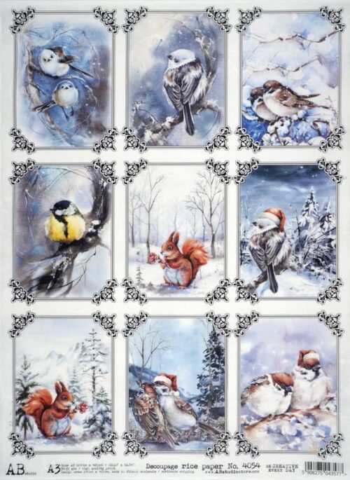 Decoupage Rice Paper  A/3  - Winterly Animals Cards - 4054