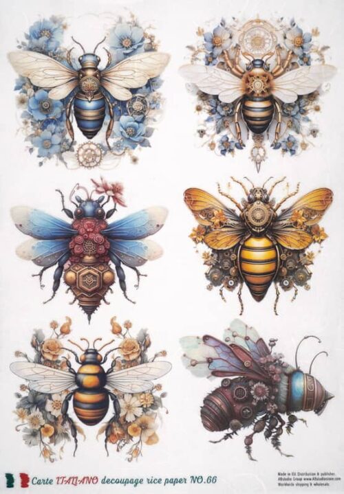 AB Studio Decoupage Rice Paper  A/4 - Vintage Bee Collage Design - 66