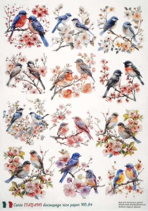 AB Studio Decoupage Rice Paper  A/4 - Vintage Bird Collage Design - 84