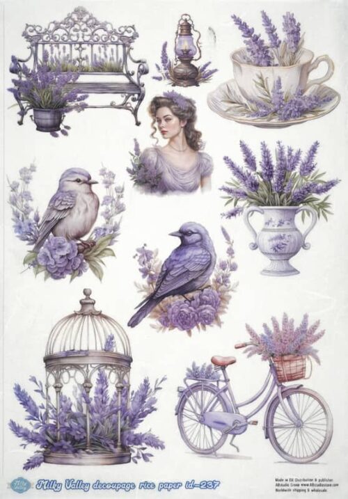 AB Studio Decoupage Rice Paper  A/4 - Purple Vingate Floral Lavender - 237MV